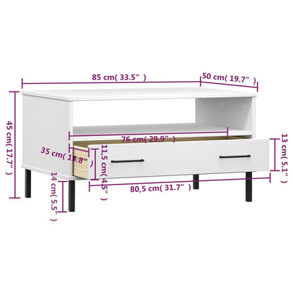 Coffee Table with Metal Legs White 85x50x45cm Solid Wood OSLO