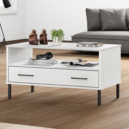 Coffee Table with Metal Legs White 85x50x45cm Solid Wood OSLO