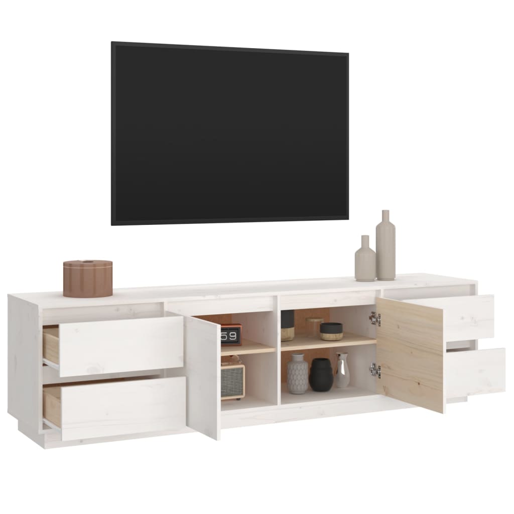 TV Cabinet White 176x37x47.5 cm Solid Wood Pine