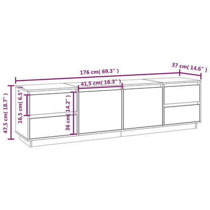 TV Cabinet White 176x37x47.5 cm Solid Wood Pine