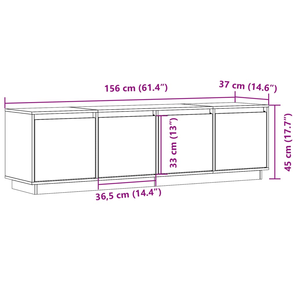 TV Cabinet White 156x37x45 cm Solid Wood Pine