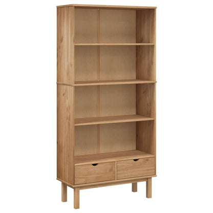 Bookcase OTTA with 2 Drawers Brown Solid Wood Pine