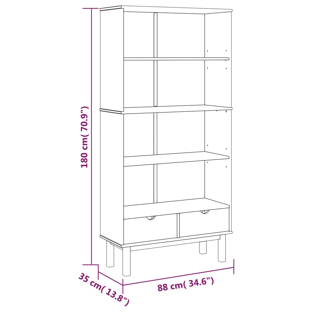 Bookcase OTTA with 2 Drawers Brown Solid Wood Pine