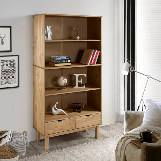 Bookcase OTTA with 2 Drawers Brown Solid Wood Pine