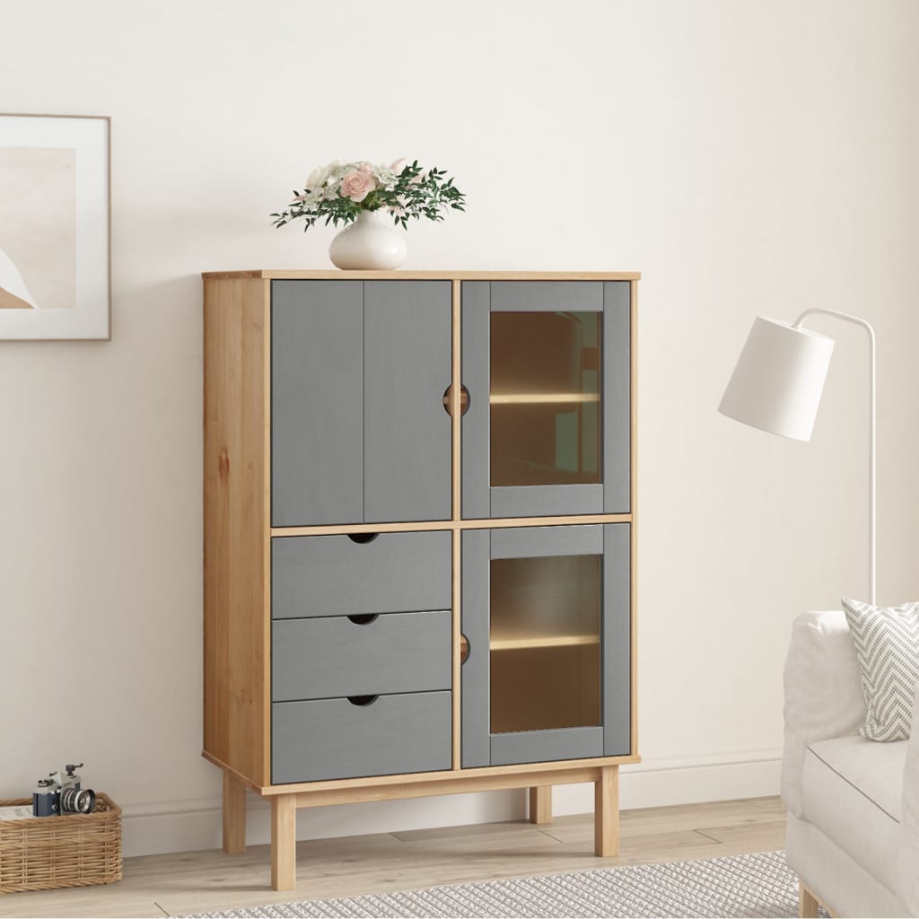 Highboard OTTA Brown and Grey 85x43x125 cm Solid Wood Pine