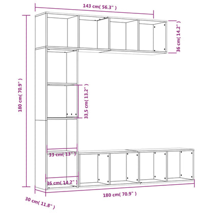 3 Piece Book/TV Cabinet Set Smoked Oak 180x30x180 cm