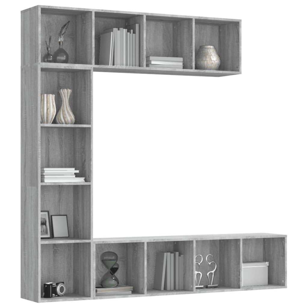 3 Piece Book/TV Cabinet Set Grey Sonoma 180x30x180 cm