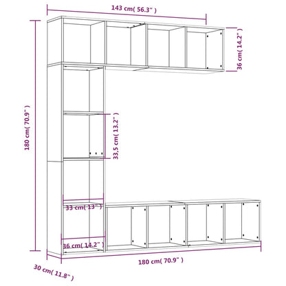 3 Piece Book/TV Cabinet Set Grey Sonoma 180x30x180 cm