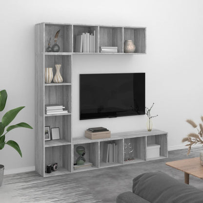 3 Piece Book/TV Cabinet Set Grey Sonoma 180x30x180 cm