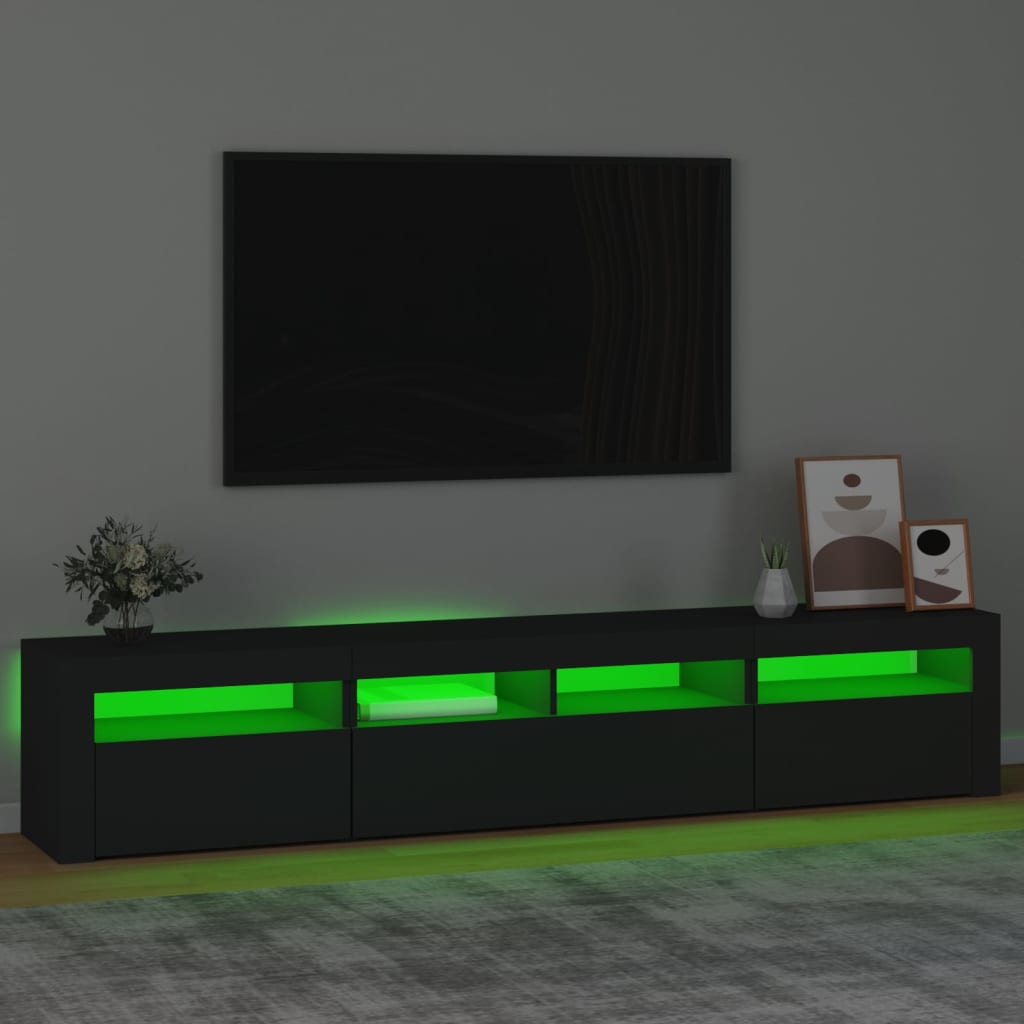 TV Cabinet with LED Lights Black 210x35x40 cm