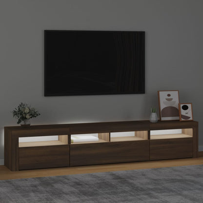TV Cabinet with LED Lights Brown Oak 210x35x40 cm