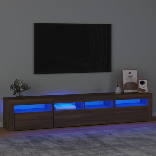 TV Cabinet with LED Lights Brown Oak 210x35x40 cm