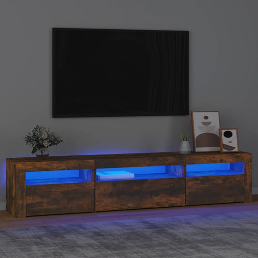 TV Cabinet with LED Lights Smoked Oak 195x35x40 cm