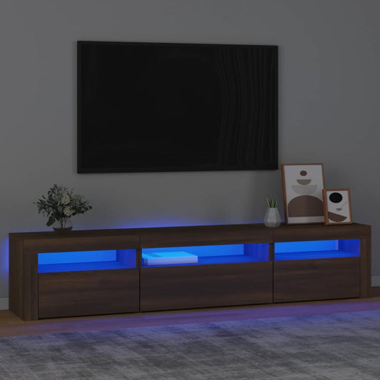 TV Cabinet with LED Lights Brown Oak 195x35x40 cm
