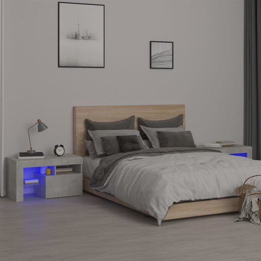 Bedside Cabinets 2 pcs with LED Lights Concrete Grey 70x36.5x40 cm