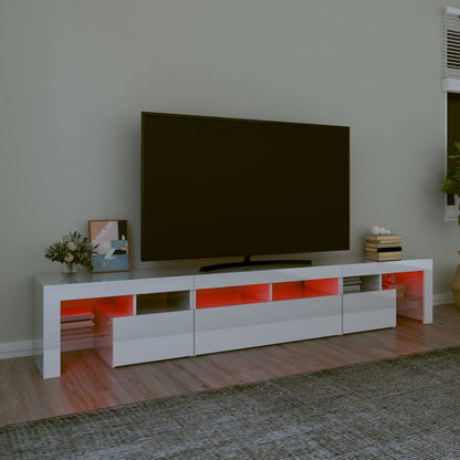 TV Cabinet with LED Lights High Gloss White 230x36.5x40 cm