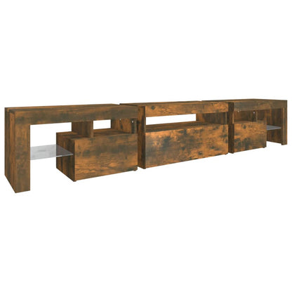 TV Cabinet with LED Lights Smoked Oak 215x36.5x40 cm