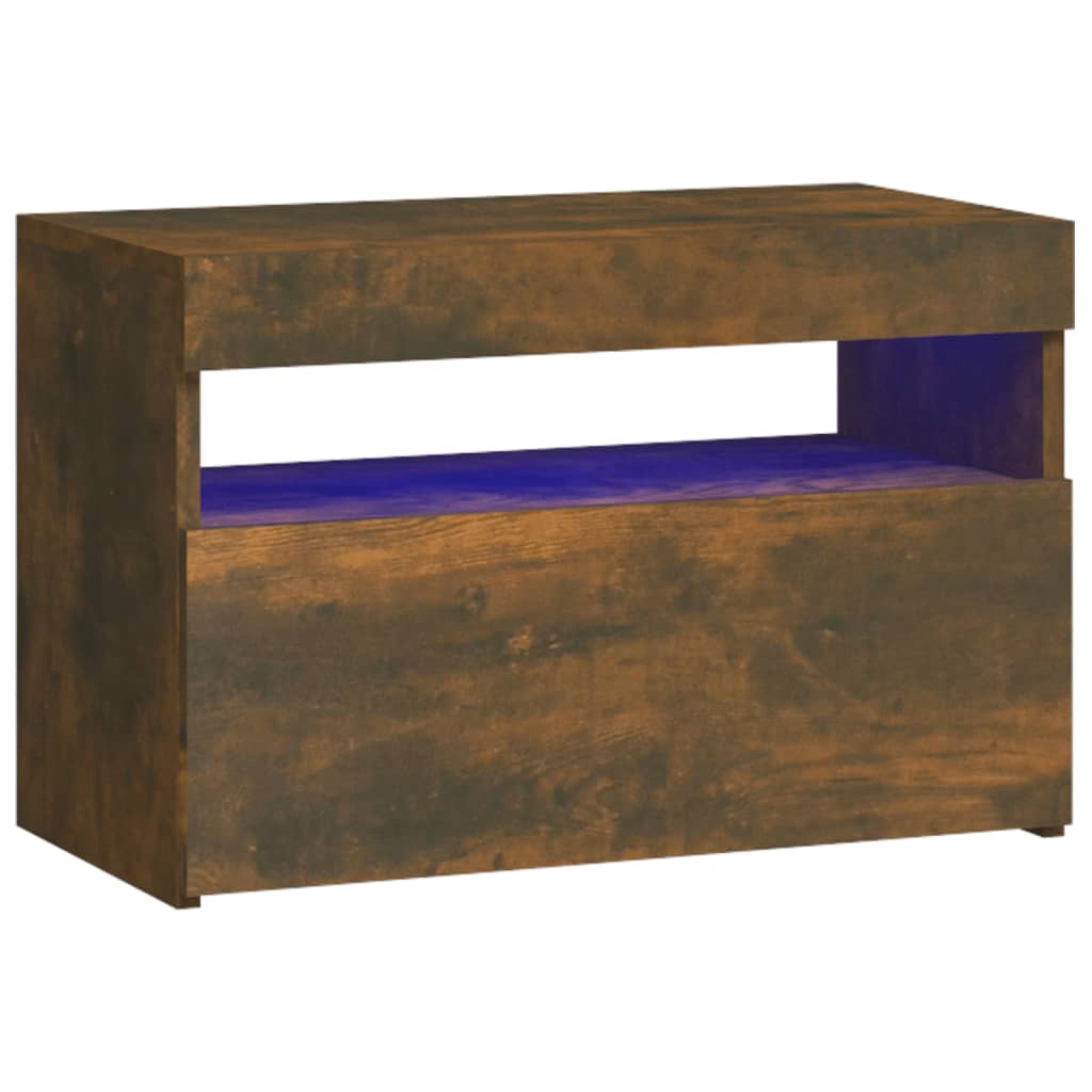 Bedside Cabinet with LED Lights Smoked Oak 60x35x40 cm