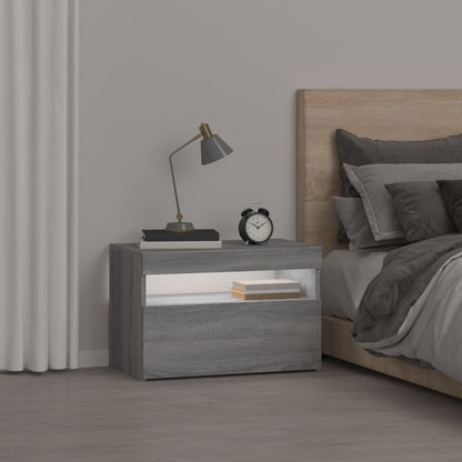 Bedside Cabinet with LED Lights Grey Sonoma 60x35x40 cm