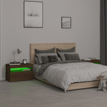 Bedside Cabinets 2 pcs with LED Lights Brown Oak 60x35x40 cm