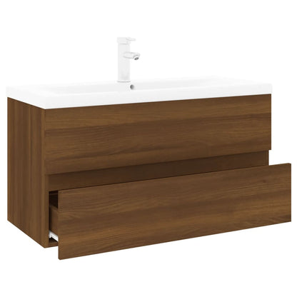 Sink Cabinet with Built-in Basin Brown Oak Engineered Wood