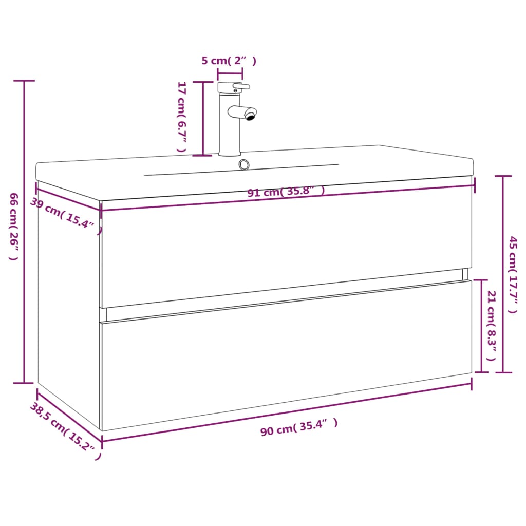 Sink Cabinet with Built-in Basin Brown Oak Engineered Wood