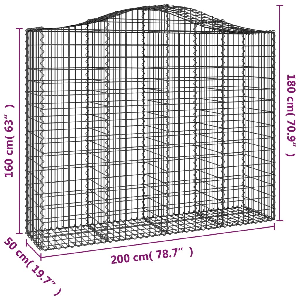 Arched Gabion Basket 200x50x160/180 cm Galvanised Iron