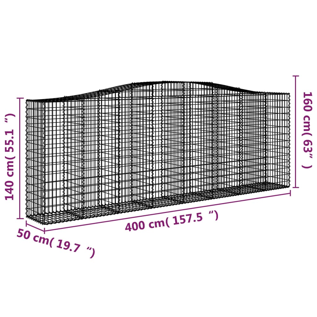 Arched Gabion Basket 400x50x140/160 cm Galvanised Iron