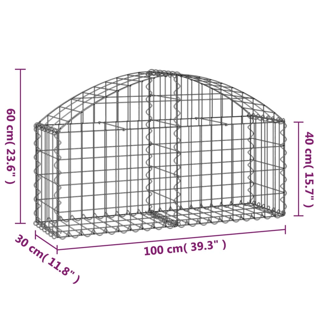 Arched Gabion Basket 100x30x40/60 cm Galvanised Iron