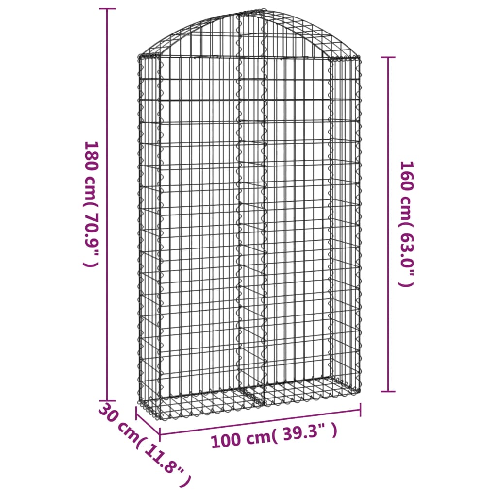 Arched Gabion Basket 100x30x160/180 cm Galvanised Iron