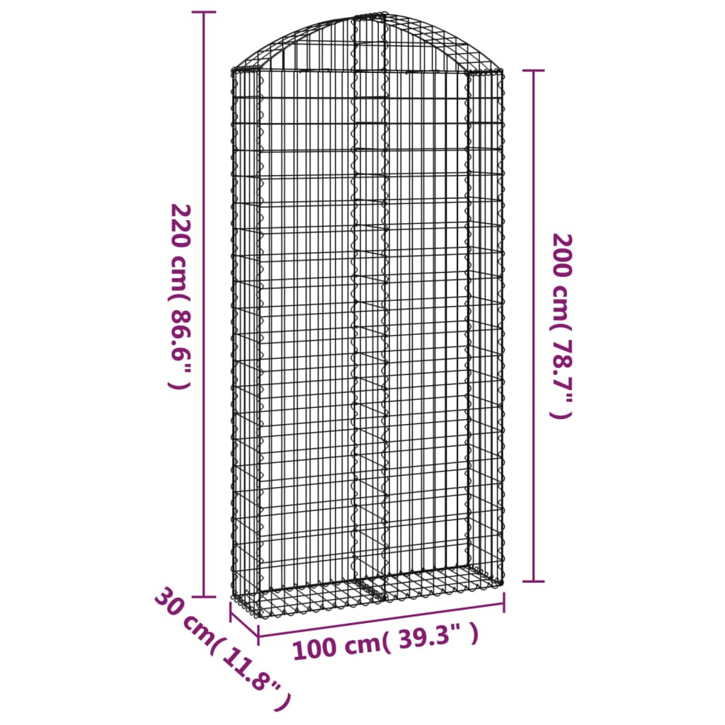 Arched Gabion Basket 100x30x200/220 cm Galvanised Iron