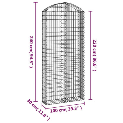 Arched Gabion Basket 100x30x220/240 cm Galvanised Iron