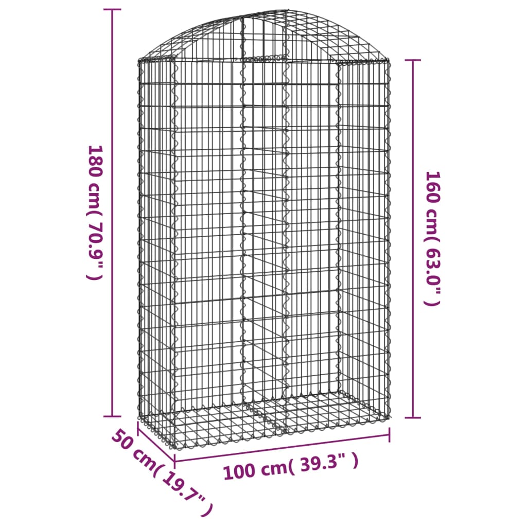 Arched Gabion Basket 100x50x160/180 cm Galvanised Iron