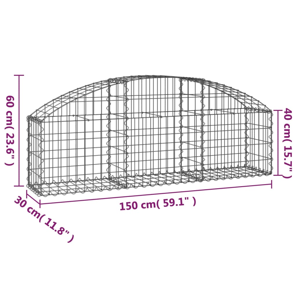 Arched Gabion Basket 150x30x40/60 cm Galvanised Iron