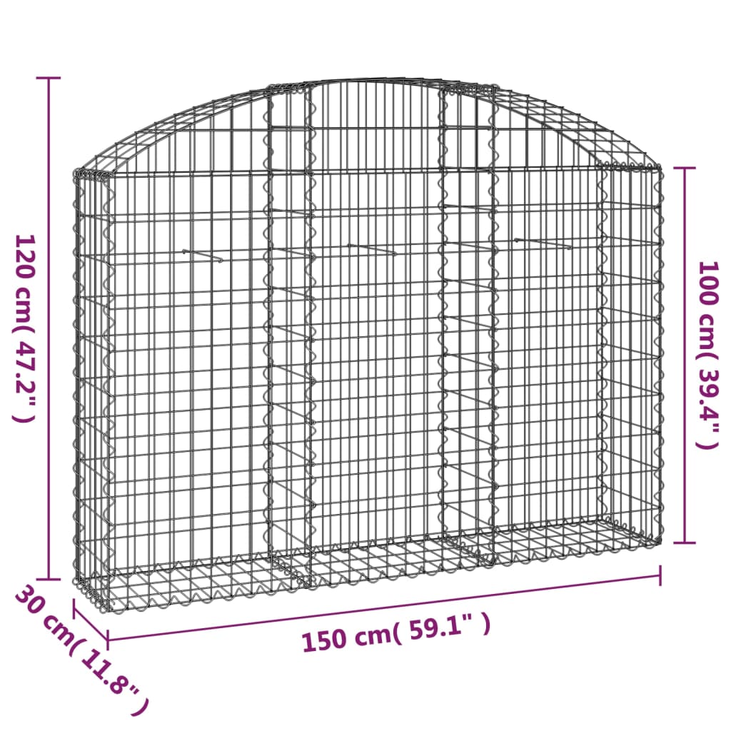 Arched Gabion Basket 150x30x100/120 cm Galvanised Iron