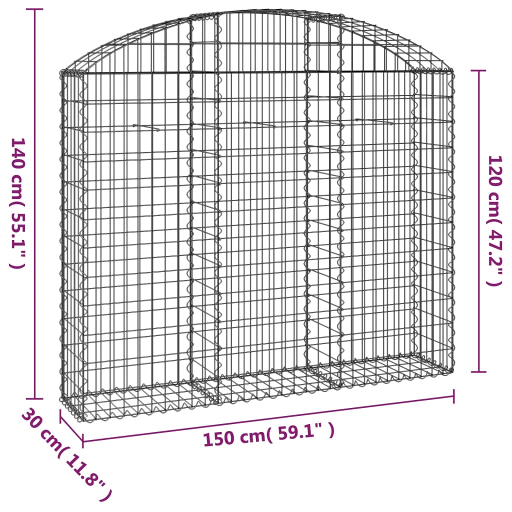 Arched Gabion Basket 150x30x120/140 cm Galvanised Iron