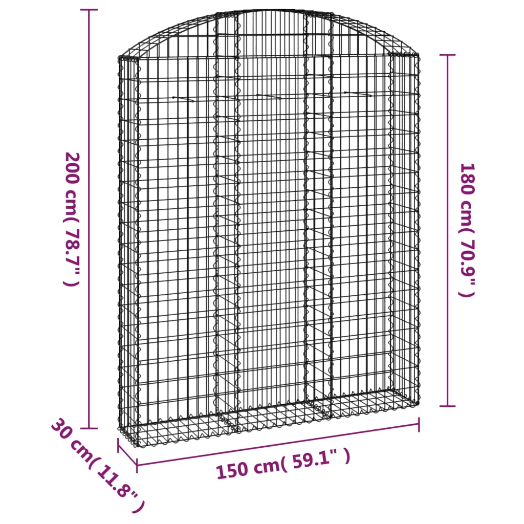 Arched Gabion Basket 150x30x180/200 cm Galvanised Iron