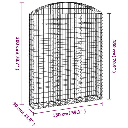 Arched Gabion Basket 150x30x180/200 cm Galvanised Iron