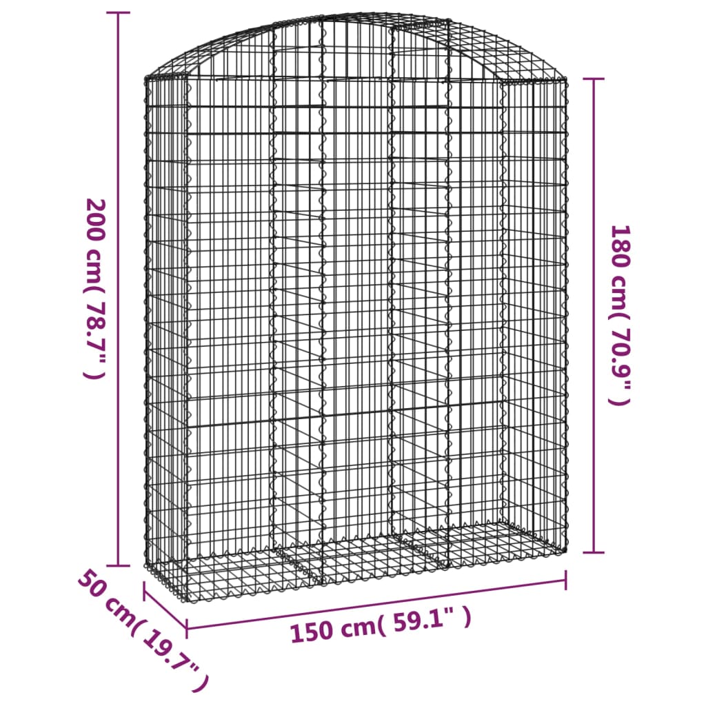 Arched Gabion Basket 150x50x180/200 cm Galvanised Iron