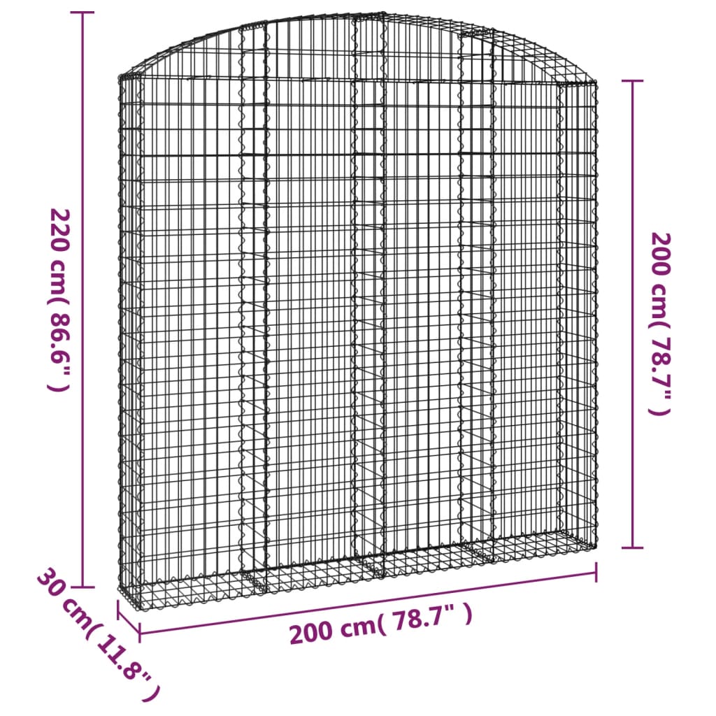 Arched Gabion Basket 200x30x200/220 cm Galvanised Iron