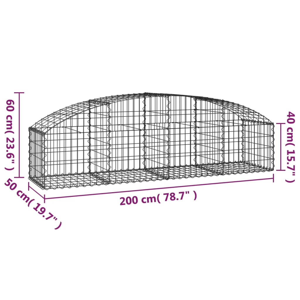 Arched Gabion Basket 200x50x40/60 cm Galvanised Iron