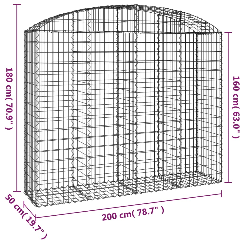 Arched Gabion Basket 200x50x160/180 cm Galvanised Iron