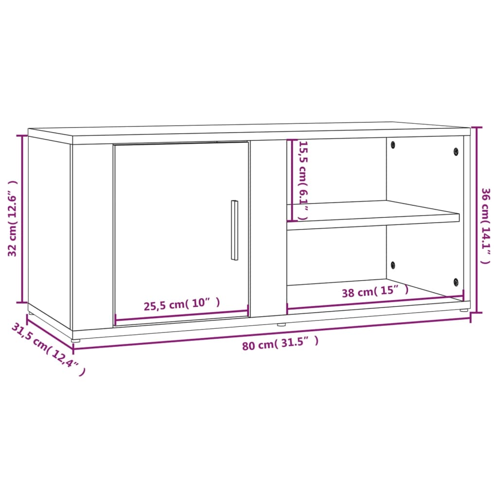 TV Cabinet High Gloss White 80x31,5x36 cm Engineered Wood