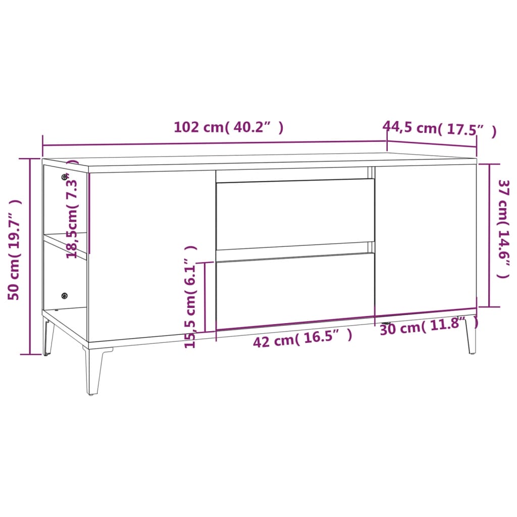 TV Cabinet White 102x44.5x50 cm Engineered Wood