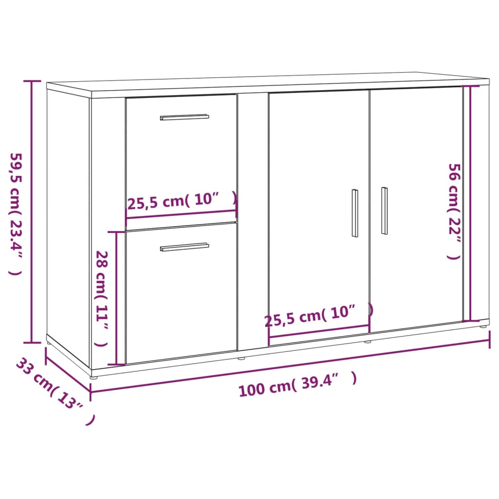 Sideboard High Gloss White 100x33x59.5 cm Engineered Wood