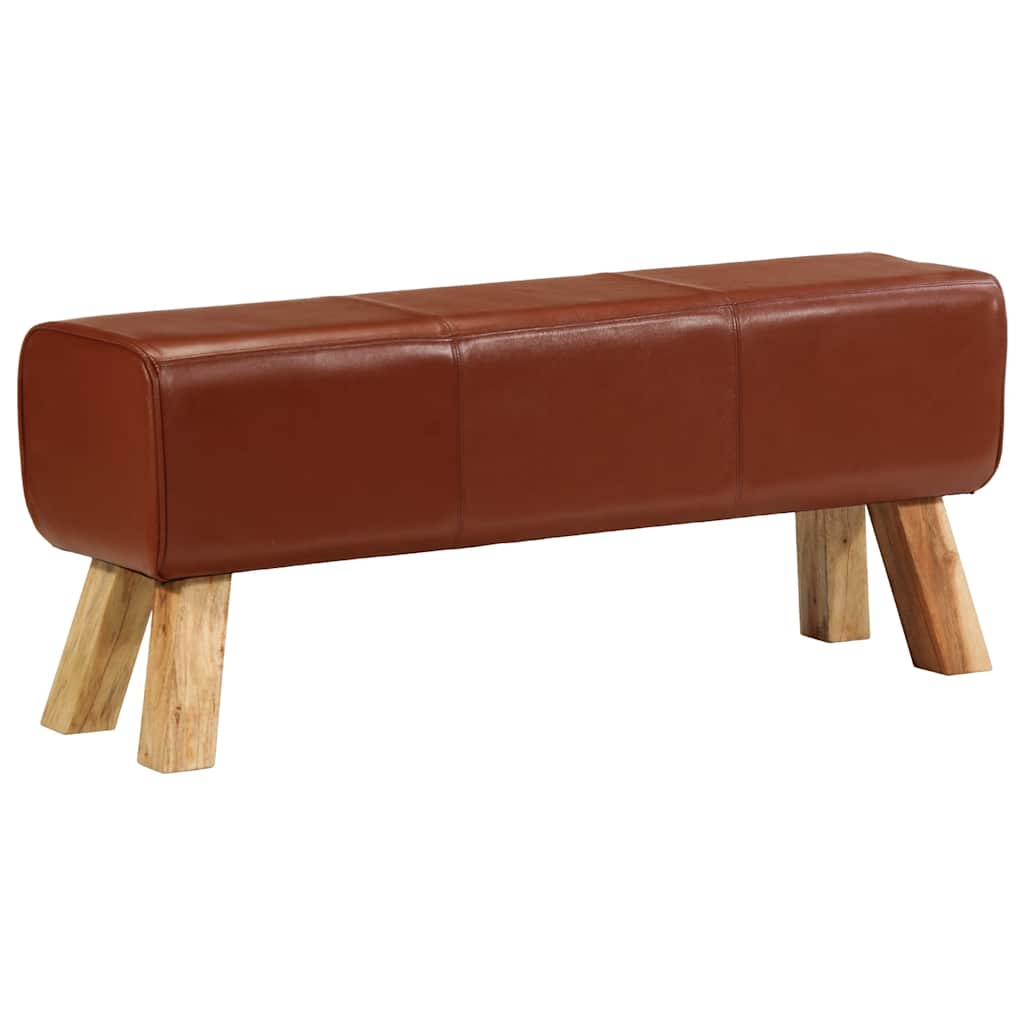 Gym Bok Bench Brown 110 cm Real Leather and Solid Wood Mango