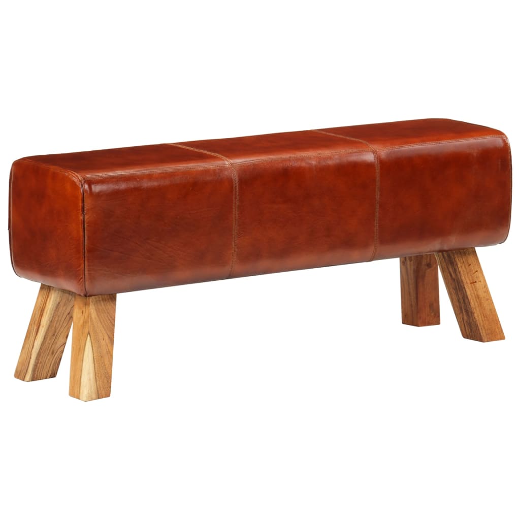 Gym Bok Bench Brown 110 cm Real Leather and Solid Wood Mango