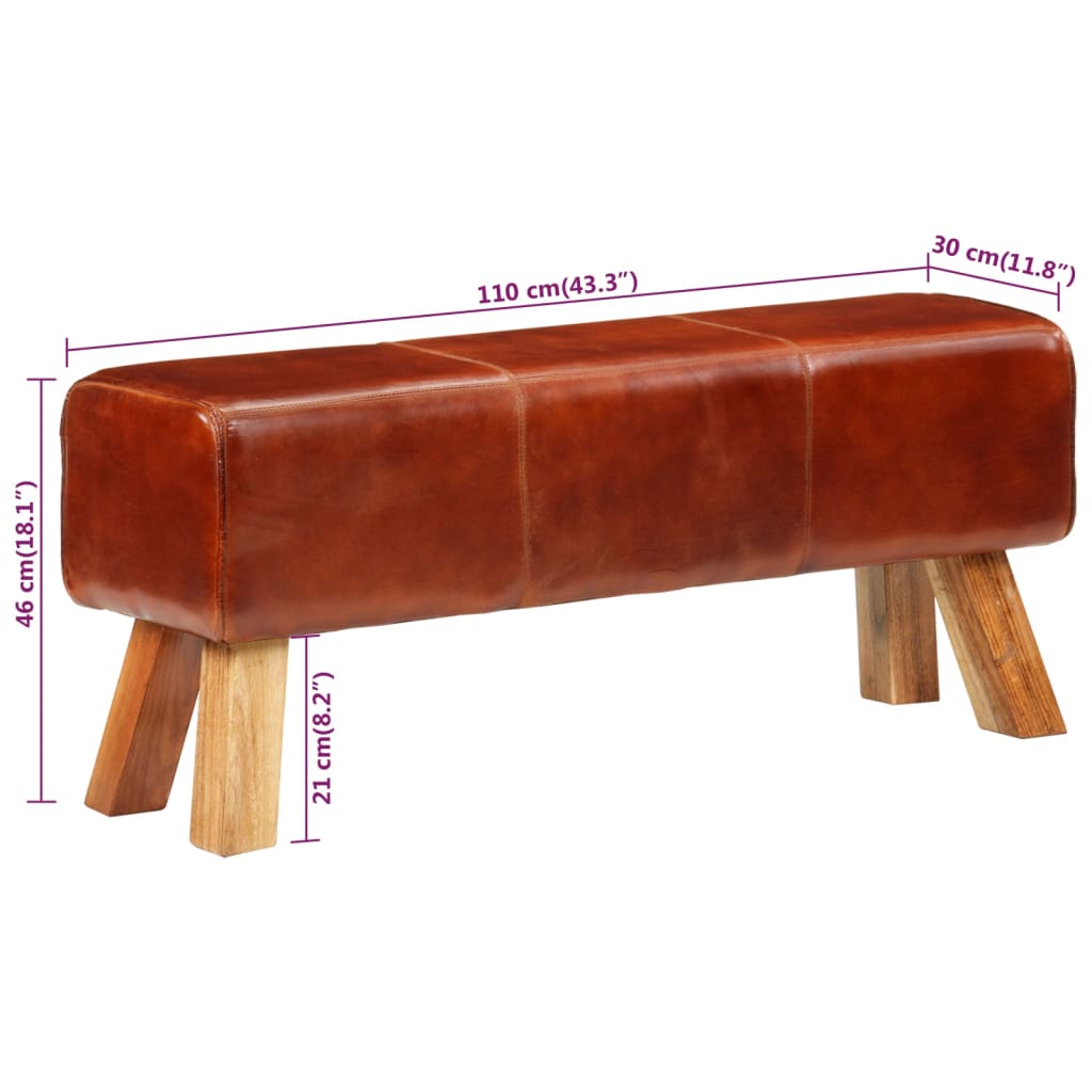 Gym Bok Bench Brown 110 cm Real Leather and Solid Wood Mango