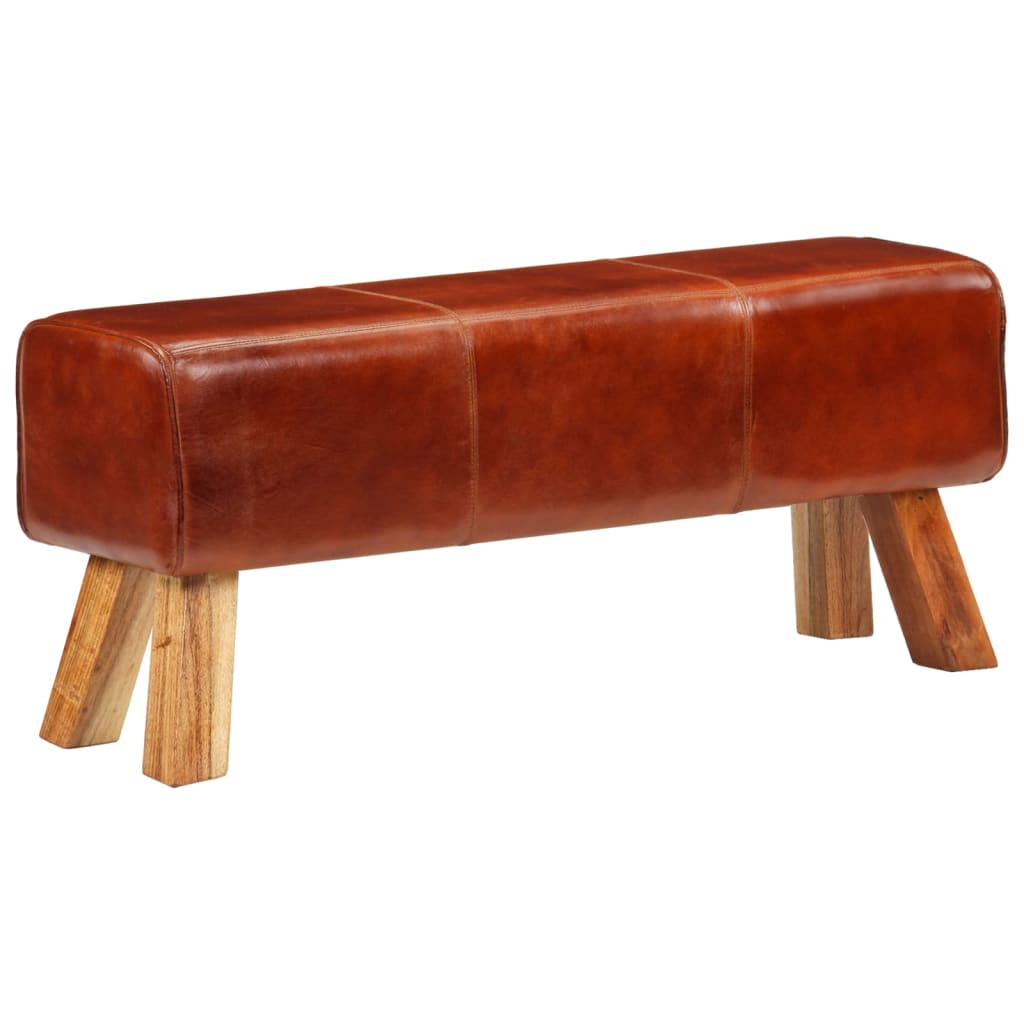 Gym Bok Bench Brown 110 cm Real Leather and Solid Wood Mango