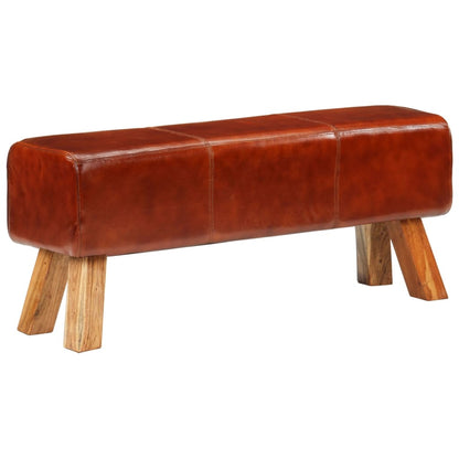 Gym Bok Bench Brown 110 cm Real Leather and Solid Wood Mango